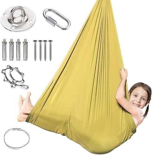 DTREEL Dynamic Movement Sensory Sox Body Teens Dehnbarer Sack for Autismus Und Verarbeitungsstörungen, Spielzeug, Beruhigende Therapiedecke Zur Entspannung Und Konzentration(Gold,280x100CM/110x39in) von DTREEL