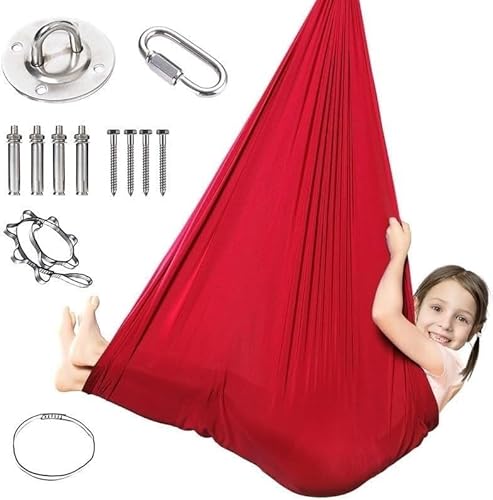 DTREEL Sensory Body Sock Sensorische Sack, Vertikaltuch,Körpersocke Dehnbare Body-Socken Für Kinder, Autismus, Angst Lindern Entspannung(Red,280x100CM/110x39in) von DTREEL