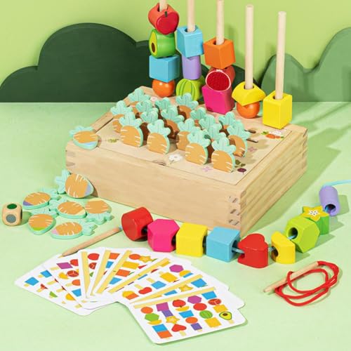 DTREELS Toys For 2 3 4 Year Old Kid Boy Toddler, Wooden Beads & Stacking Beads & Ma & Stacking Block Toy Lacing Set, von DTREELS