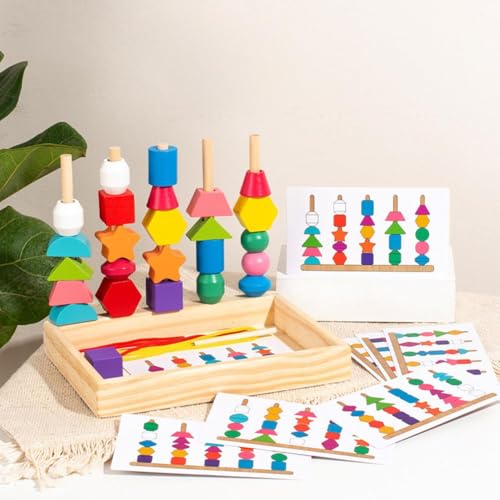 DTREELS Toys For 2 3 4 Year Old Kid Boy Toddler, Wooden Beads & Stacking Block Toy Beads Stacking & Set, Lacing Ma & von DTREELS