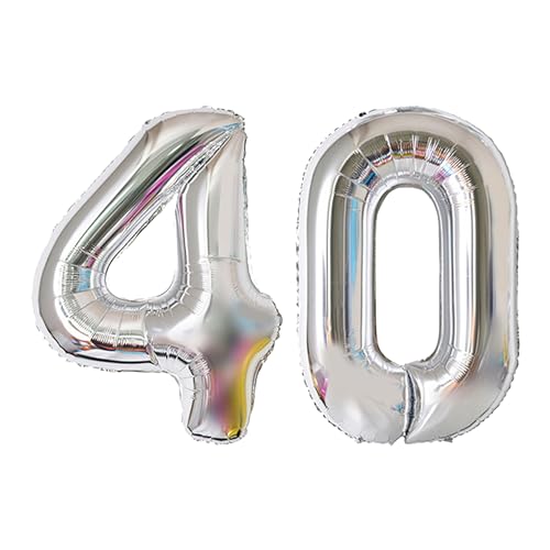101,6 cm Zahlenballons, bunte Helium-Luftballons, selbstaufblasende Zahlenballons, Folienballon für Geburtstagsparty, Neujahrsdekoration, Jubiläumsdekoration, Firmenfeier (Silber #40) von DTXLX