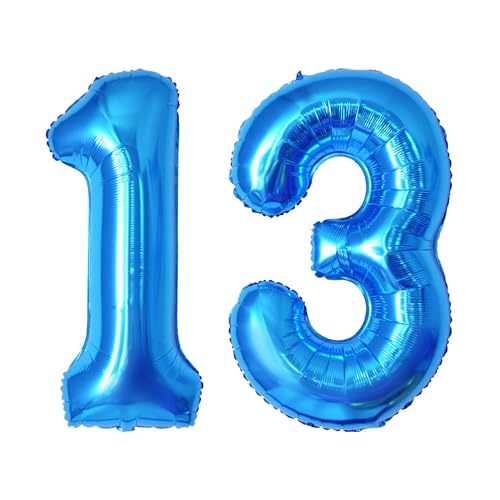 DTXLX 101,6 cm Zahlenballons, bunte Helium-Luftballons, selbstaufblasende Zahlenballons, Folienballon für Geburtstagsparty, Neujahrsdekoration, Jubiläumsdekoration, Firmenfeier (Blau #13), ZS002 von DTXLX