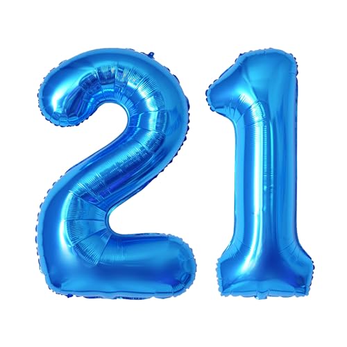 DTXLX 101,6 cm Zahlenballons, bunte Helium-Luftballons, selbstaufblasende Zahlenballons, Folienballon für Geburtstagsparty, Neujahrsdekoration, Jubiläumsdekoration, Firmenfeier (Blau #21), ZS002 von DTXLX