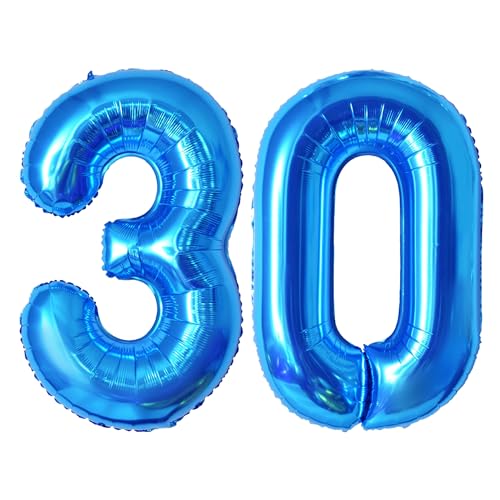 DTXLX 101,6 cm Zahlenballons, bunte Helium-Luftballons, selbstaufblasende Zahlenballons, Folienballon für Geburtstagsparty, Neujahrsdekoration, Jubiläumsdekoration, Firmenfeier (Blau #30), ZS002 von DTXLX