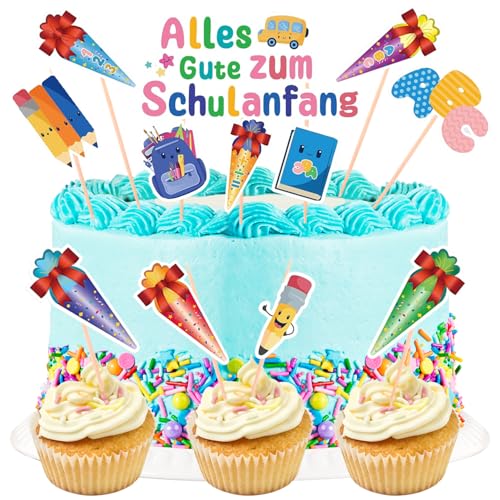 Schulanfang Tortendeko, 12 Stück Schuleinführung Tortenstecker, Einschulung Kuchendeko, Schulanfang Kuchendeko, Tortendeko Einschulung, Für Mädchen und Junge Schulanfang Party Deko von DTXYBC