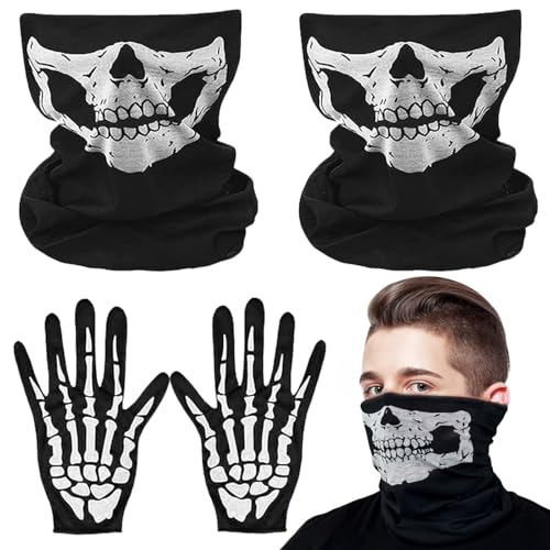 DTXYBC Skelett Maske Handschuhe, 2 Stück Halloween Skelett Maske Handschuhe, Halloween Skelett Handschuhe und Skelett Maske, Für Halloween, Party Kostüm, Outdoor Aktivitäten von DTXYBC