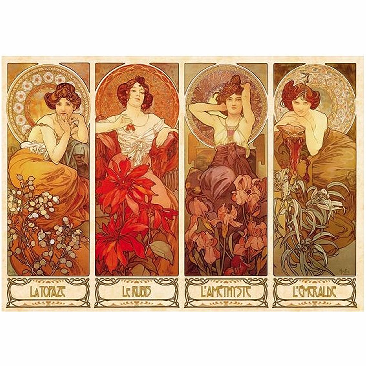 DToys Alphonse Mucha: Edelsteine und Blumen 1000 Teile Puzzle Dtoys-70067 von DToys