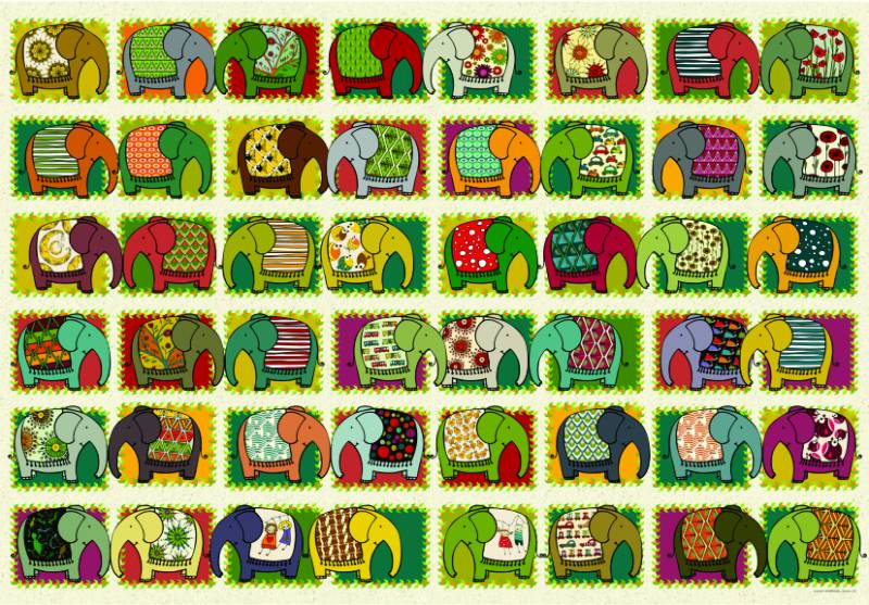 DToys David Katai Eszter : Pattern Elephants 1000 Teile Puzzle Dtoys-77516 von DToys