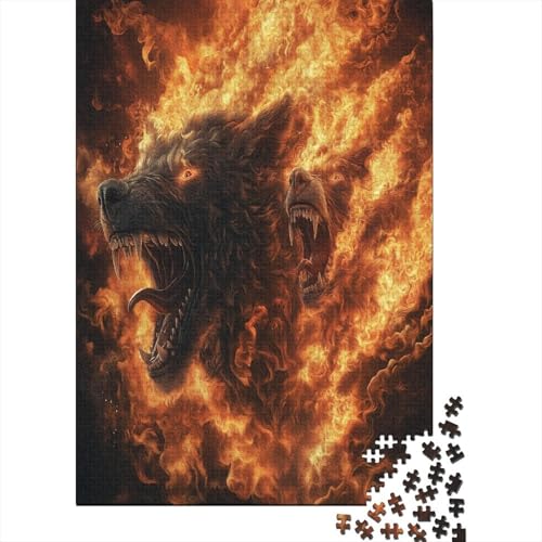 Cerberus Höllenhund Engulfed in Hellfire Puzzle Holz Kunst Premium Barghest Spiel Entpacken Puzzles Für Erwachsene Kinder 1000pcs (75x50cm) von DUABELPHF