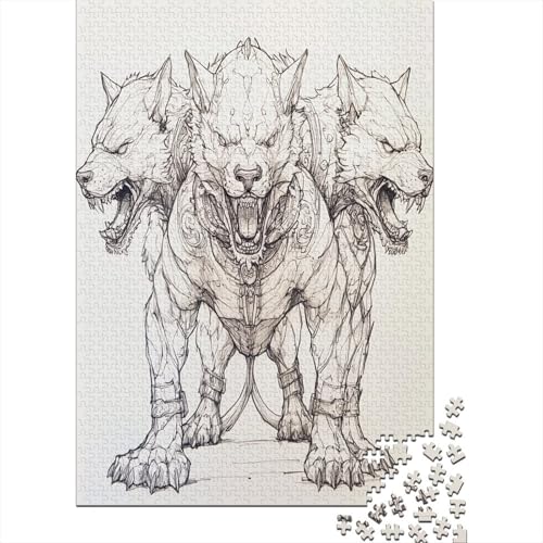 Cerberus Höllenhund Puzzle Holz Kunst Premium Barghest Puzzles Erwachsene Kinder 500pcs (52x38cm) von DUABELPHF