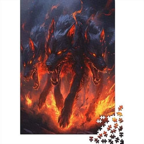 Cerberus Höllenhund Puzzle Holz Kunst Premium Barghest Puzzles Für Erwachsene Kinder 500pcs (52x38cm) von DUABELPHF