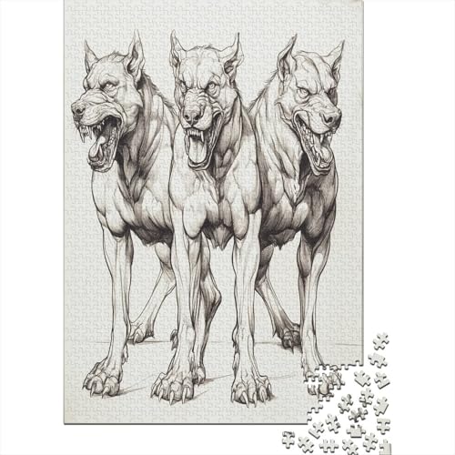 Cerberus Höllenhund Puzzle Holz Kunst Premium Barghest Puzzles Für Erwachsene Und Kinder Ab 13 Jahren 1000pcs (75x50cm) von DUABELPHF