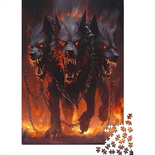 Cerberus Höllenhund Puzzle Holz Kunst Premium Barghest Puzzles Für Erwachsene Und Kinder Ab 13 Jahren 1000pcs (75x50cm) von DUABELPHF