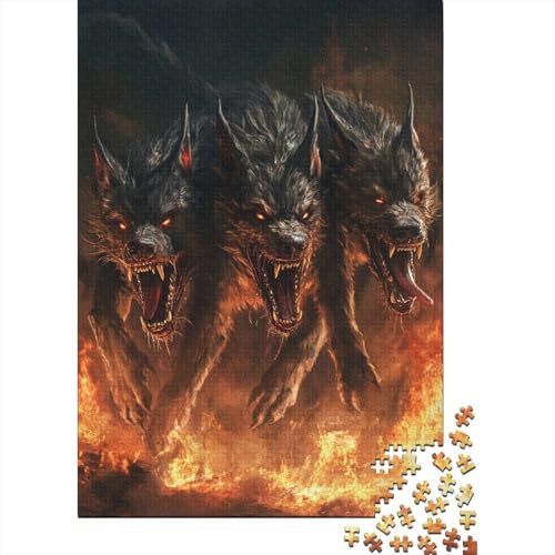 Cerberus Höllenhund Puzzle Holz Kunst Premium Barghest Puzzles Für Erwachsene Und Kinder Ab 13 Jahren 1000pcs (75x50cm) von DUABELPHF