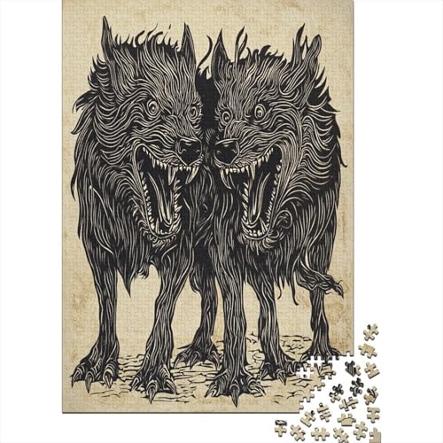 Cerberus Höllenhund Puzzle Holz Kunst Premium Barghest Puzzles Für Erwachsene Und Kinder Ab 13 Jahren 500pcs (52x38cm) von DUABELPHF