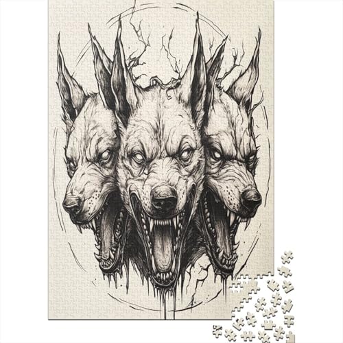 Cerberus Höllenhund Puzzle Holz Kunst Premium Barghest Spiel Entpacken Puzzles Für Erwachsene Kinder 1000pcs (75x50cm) von DUABELPHF