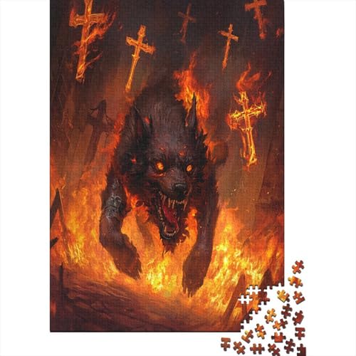 Cerberus Höllenhund Puzzle Holz Kunst Premium Barghest Spiel Entpacken Puzzles Für Erwachsene Kinder 1000pcs (75x50cm) von DUABELPHF