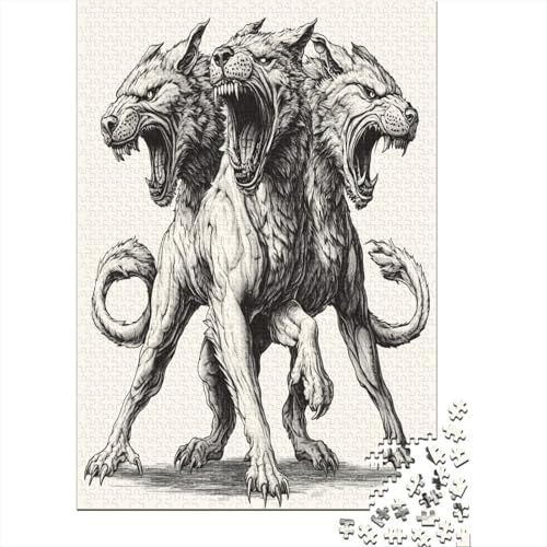 Cerberus Höllenhund Puzzle Holz Kunst Premium Barghest Spiel Entpacken Puzzles Für Erwachsene Kinder 1000pcs (75x50cm) von DUABELPHF