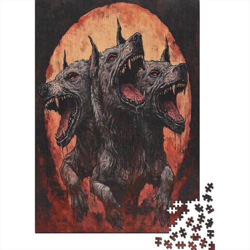 Cerberus Höllenhund Puzzle Holz Kunst Premium Barghest Spiel Entpacken Puzzles Für Erwachsene Kinder 300pcs (40x28cm) von DUABELPHF