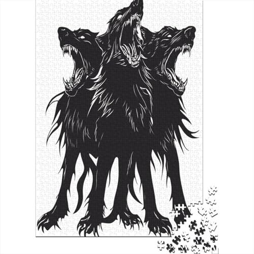 Cerberus Höllenhund Puzzle Holz Kunst Premium Barghest Spiel Entpacken Puzzles Für Erwachsene Kinder 300pcs (40x28cm) von DUABELPHF