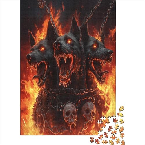 Cerberus Höllenhund Puzzle Holz Kunst Premium Barghest Spiel Entpacken Puzzles Für Erwachsene Kinder 500pcs (52x38cm) von DUABELPHF