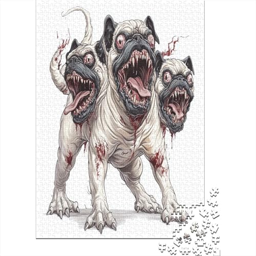 Cerberus Höllenhund Puzzle Holz Kunst Premium Barghest Spiel Entpacken Puzzles Für Erwachsene Kinder 500pcs (52x38cm) von DUABELPHF