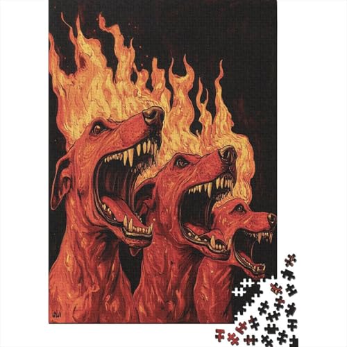 Cerberus Höllenhund Puzzle Holz Kunst Premium Barghest Stress Abbauen Puzzles Erwachsene Kinder 1000pcs (75x50cm) von DUABELPHF