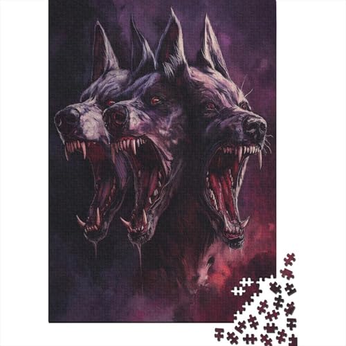 Cerberus Höllenhund Puzzle Holz Kunst Premium Barghest Stress Abbauen Puzzles Erwachsene Kinder 500pcs (52x38cm) von DUABELPHF