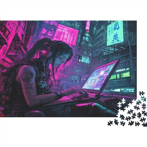 Cooles Mädchen Puzzle HolzKunst Premium Fortgeschrittener Cyberpunk Kreativ Lustiges Puzzles Plakat Für Erwachsene Kinder 500pcs (52x38cm) von DUABELPHF