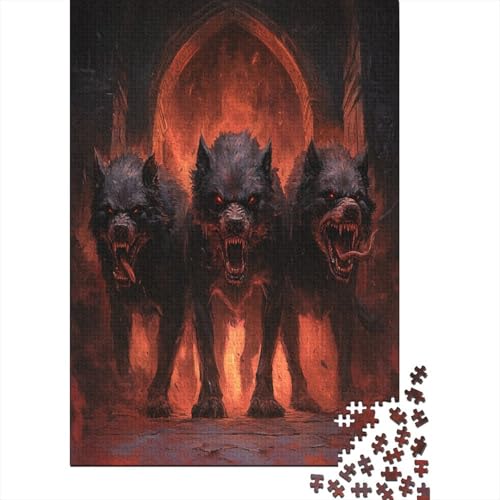 DREI Kopf Cerberus HöllenhundAngry Guarding Gates of Hell Puzzle Holz Kunst Premium Barghest Puzzles Für Erwachsene Und Kinder Ab 13 Jahren 300pcs (40x28cm) von DUABELPHF