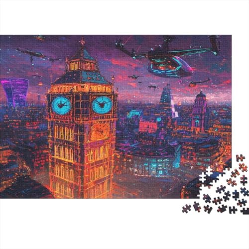 Das skurrile London Puzzle HolzKunst Premium Londoner Landschaft Puzzl Kreativ Lustiges Puzzles Plakat Für Erwachsene Kinder 300pcs (40x28cm) von DUABELPHF