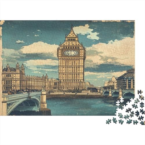 Das skurrile London Puzzle HolzKunst Premium Londoner Landschaft Puzzl Kreativ Lustiges Puzzles Plakat Für Erwachsene Kinder 300pcs (40x28cm) von DUABELPHF