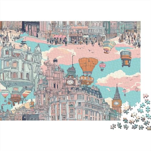 Das skurrile London Puzzle HolzKunst Premium Londoner Landschaft Puzzl Kreativ Lustiges Puzzles Plakat Für Erwachsene Kinder 300pcs (40x28cm) von DUABELPHF