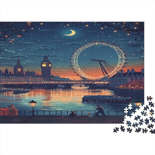 Das skurrile London Puzzle HolzKunst Premium Londoner Landschaft Puzzl Kreativ Lustiges Puzzles Plakat Für Erwachsene Kinder 500pcs (52x38cm) von DUABELPHF