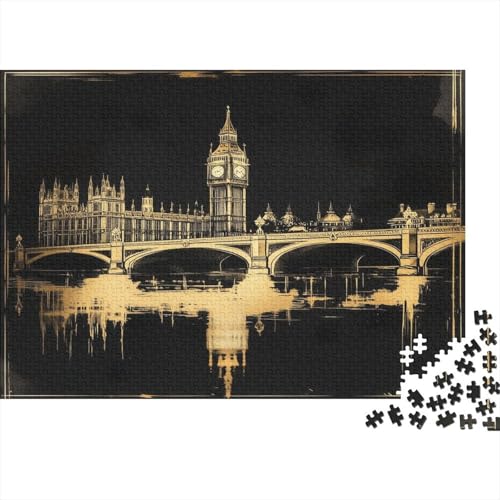 Das skurrile London Puzzle HolzKunst Premium Londoner Landschaft Puzzl Kreativ Lustiges Puzzles Plakat Für Erwachsene Kinder 500pcs (52x38cm) von DUABELPHF