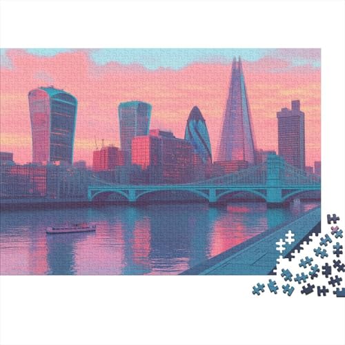 Das skurrile London Puzzle HolzKunst Premium Londoner Landschaft Puzzl Kreativ Lustiges Puzzles Plakat Für Erwachsene Kinder 500pcs (52x38cm) von DUABELPHF