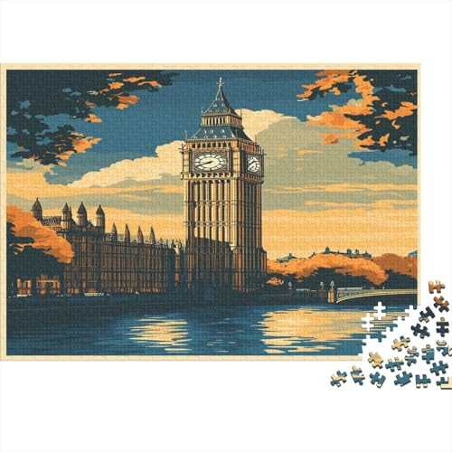 Das skurrile London Puzzle HolzKunst Premium Londoner Landschaft Puzzl Kreativ Lustiges Puzzles Plakat Für Erwachsene Kinder 500pcs (52x38cm) von DUABELPHF