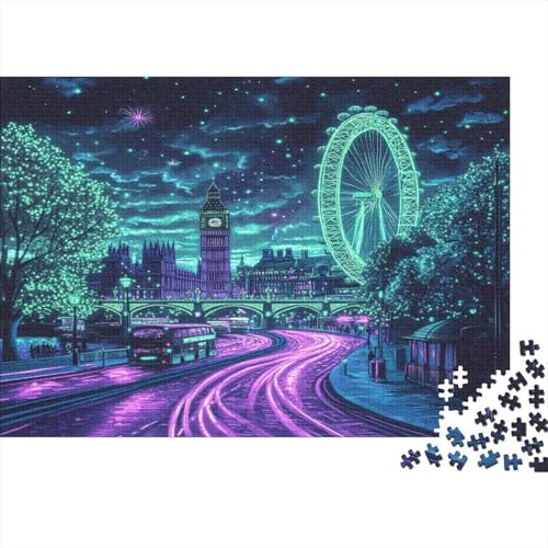 Das skurrile London Puzzle HolzKunst Premium Londoner Landschaft Puzzl Kreativ Lustiges Puzzles Plakat Für Erwachsene Kinder 500pcs (52x38cm) von DUABELPHF