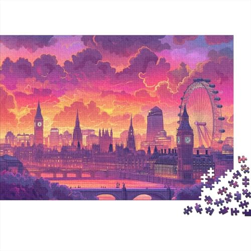 Das skurrile London Puzzle HolzKunst Premium Londoner Landschaft Puzzl Kreativ Lustiges Puzzles Plakat Für Erwachsene Kinder 500pcs (52x38cm) von DUABELPHF