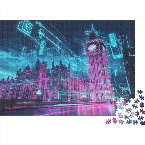 Das skurrile London Puzzle HolzKunst Premium Londoner Landschaft Puzzl Legespiel- Erwachsenenpuzzle Puzzles Plakat Für Erwachsene Kinder 300pcs (40x28cm) von DUABELPHF