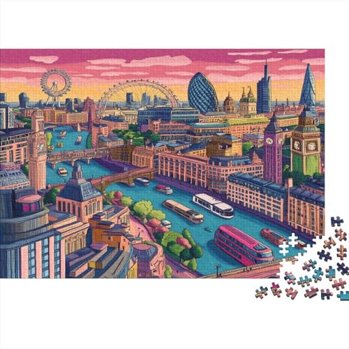 Das skurrile London Puzzle HolzKunst Premium Londoner Landschaft Puzzl Spiel Entpacken Puzzles Plakat Für Erwachsene Kinder 500pcs (52x38cm) von DUABELPHF