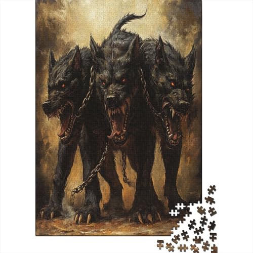 Dreiköpfig Cerberus Höllenhund Puzzle Holz Kunst Premium Barghest Puzzles Erwachsene Kinder 300pcs (40x28cm) von DUABELPHF