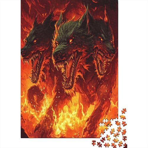 Dreiköpfig Cerberus Puzzle Holz Kunst Premium Barghest Spiel Entpacken Puzzles Für Erwachsene Kinder 300pcs (40x28cm) von DUABELPHF