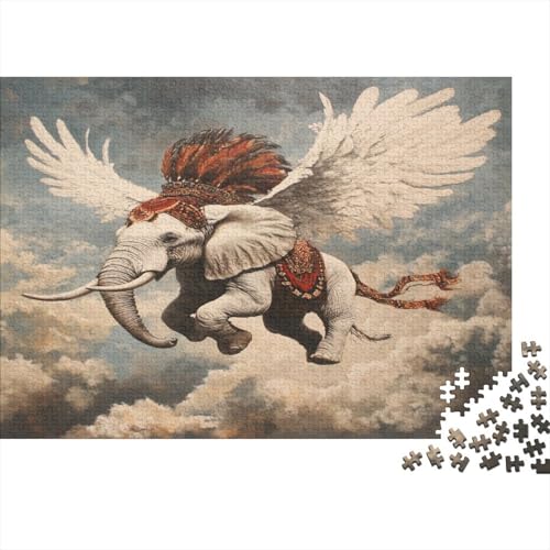 Elefanten-Puzzle HolzKunst Premium Cute Little Flying Elephant Kreativ Lustiges Puzzles Plakat Für Erwachsene Kinder 500pcs (52x38cm) von DUABELPHF