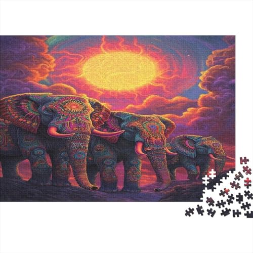 Elefanten-Puzzle HolzKunst Premium Leuchtend Elephant Kreativ Lustiges Puzzles Plakat Für Erwachsene Kinder 300pcs (40x28cm) von DUABELPHF