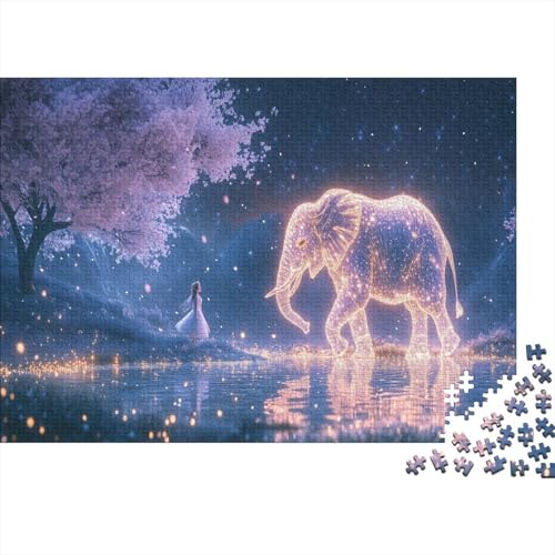 Elefanten-Puzzle HolzKunst Premium Leuchtend Elephant Kreativ Lustiges Puzzles Plakat Für Erwachsene Kinder 300pcs (40x28cm) von DUABELPHF