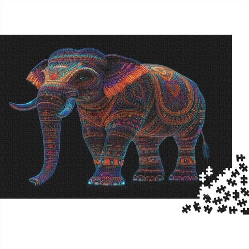 Elefanten-Puzzle HolzKunst Premium Leuchtend Elephant Kreativ Lustiges Puzzles Plakat Für Erwachsene Kinder 500pcs (52x38cm) von DUABELPHF