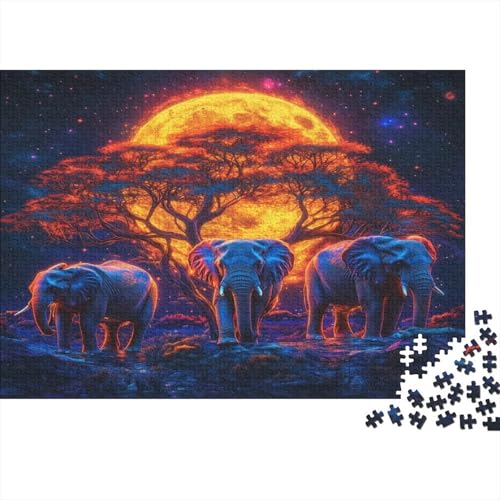 Elefanten-Puzzle HolzKunst Premium Leuchtend Elephant Kreativ Lustiges Puzzles Plakat Für Erwachsene Kinder 500pcs (52x38cm) von DUABELPHF