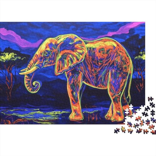 Elefanten-Puzzle HolzKunst Premium Leuchtend Elephant Kreativ Lustiges Puzzles Plakat Für Erwachsene Kinder 500pcs (52x38cm) von DUABELPHF