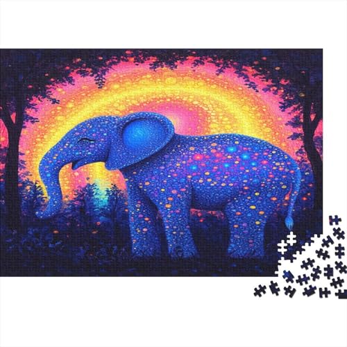 Elefanten-Puzzle HolzKunst Premium Leuchtend Elephant Kreativ Lustiges Puzzles Plakat Für Erwachsene Kinder 500pcs (52x38cm) von DUABELPHF